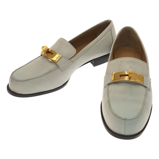 [Good Condition] HERMES | Kelly Hardware Leather Loafers | 36 1/2 | Light Blue | Women's