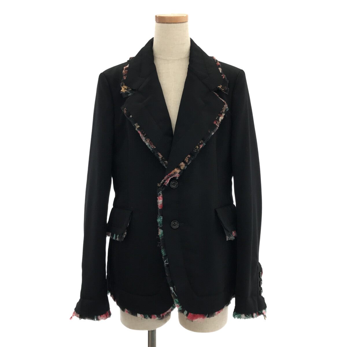 【美品】  COMME des GARCONS / コムデギャルソン | 2018AW | 総裏地 断ち切り フリル装飾 ドッキング ジャケット | S | ブラック | レディース