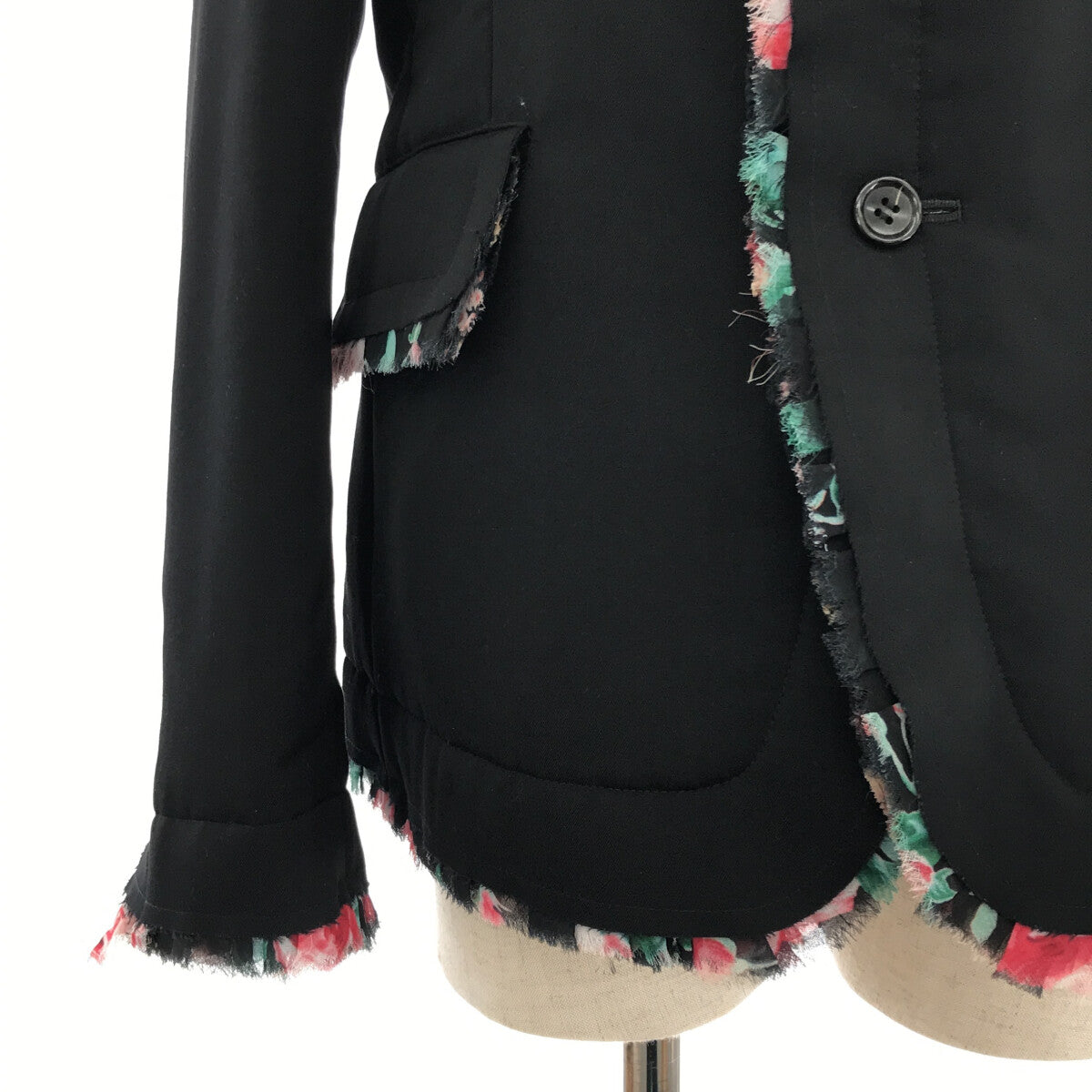 【美品】  COMME des GARCONS / コムデギャルソン | 2018AW | 総裏地 断ち切り フリル装飾 ドッキング ジャケット | S | ブラック | レディース