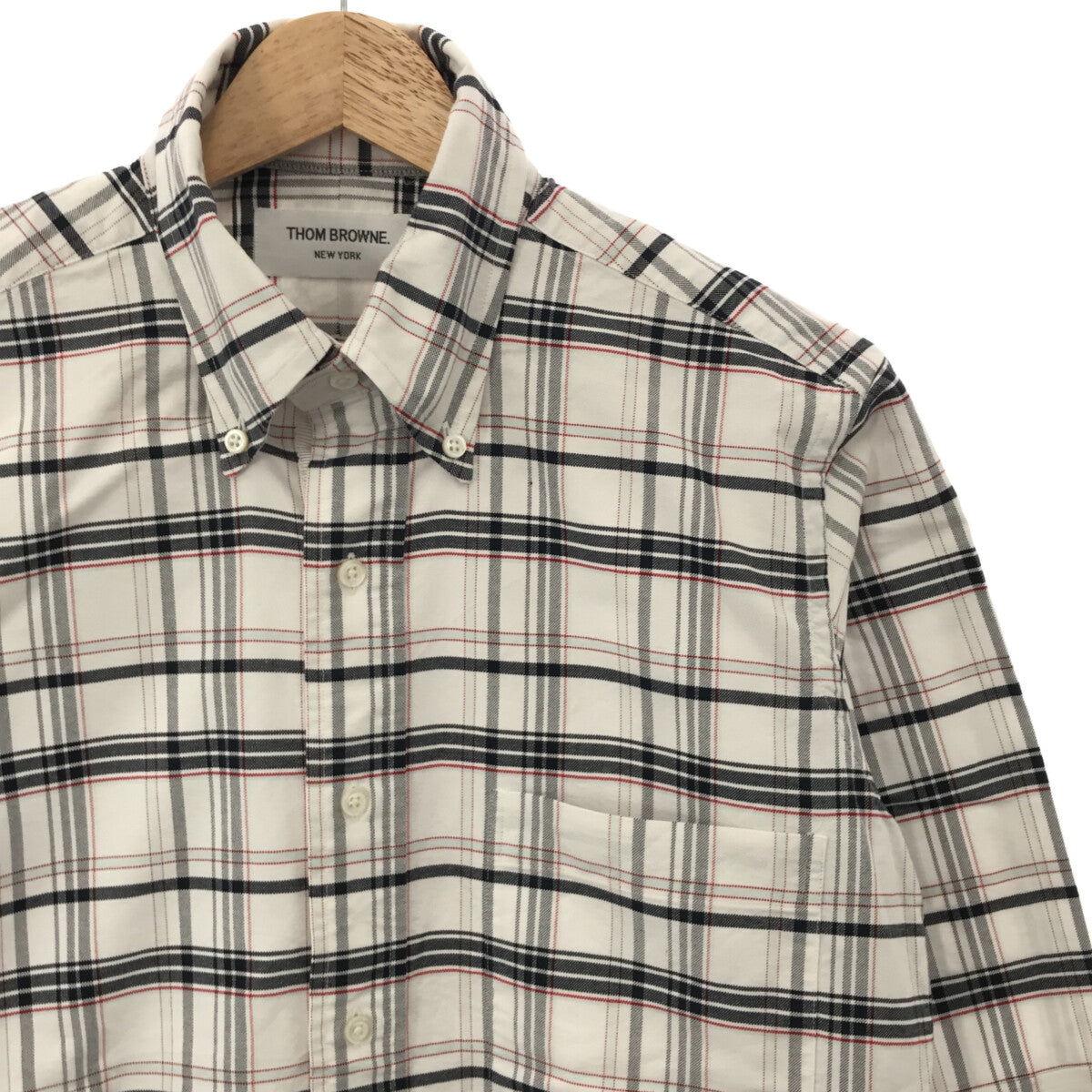 THOM BROWNE トムブラウン チェック ボタンダウンシャツ 半袖シャツ ネイビー/ホワイト