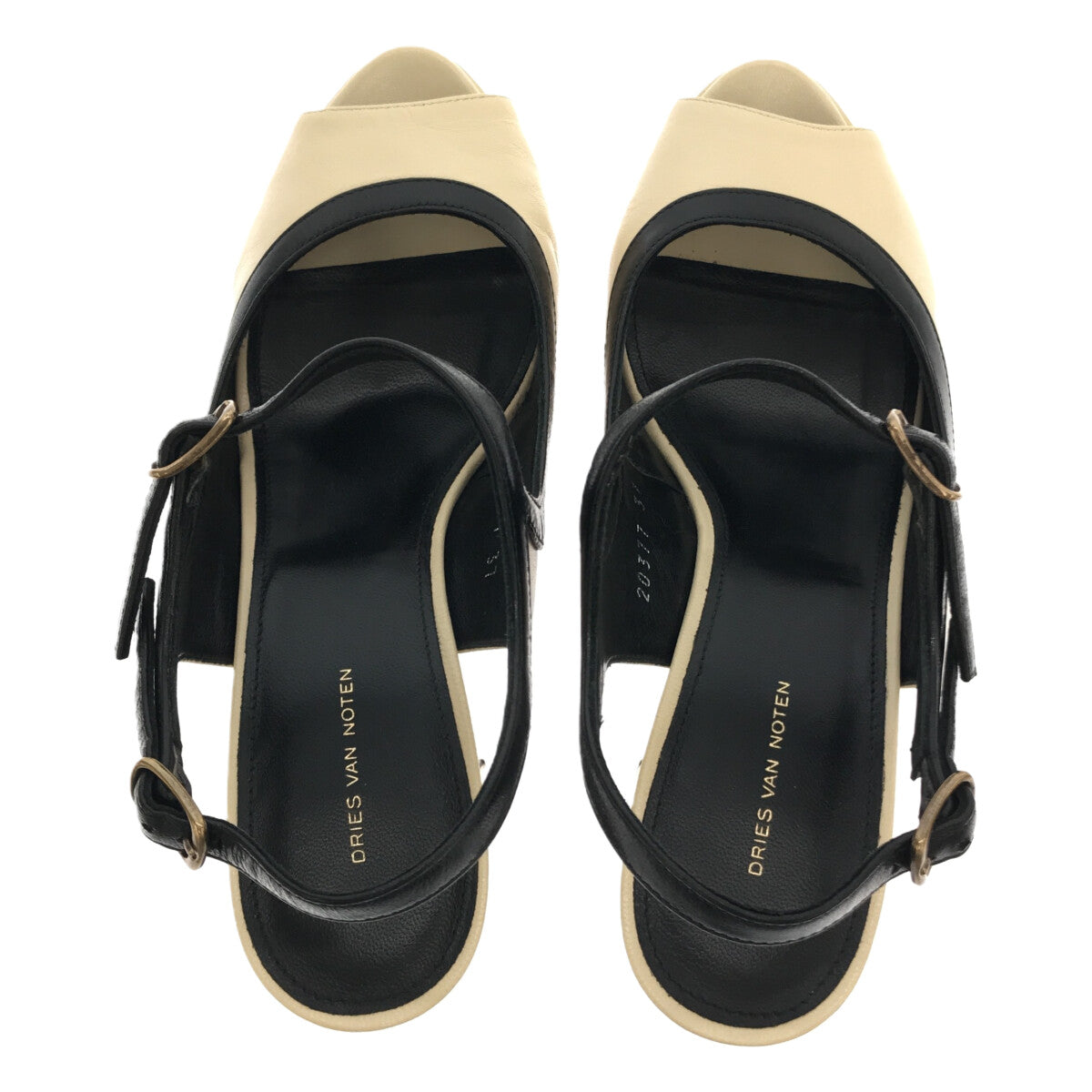 [狀態良好] DRIES VAN NOTEN |露趾踝搭配高跟涼鞋 |尺寸 37 |象牙色/黑色|女性的