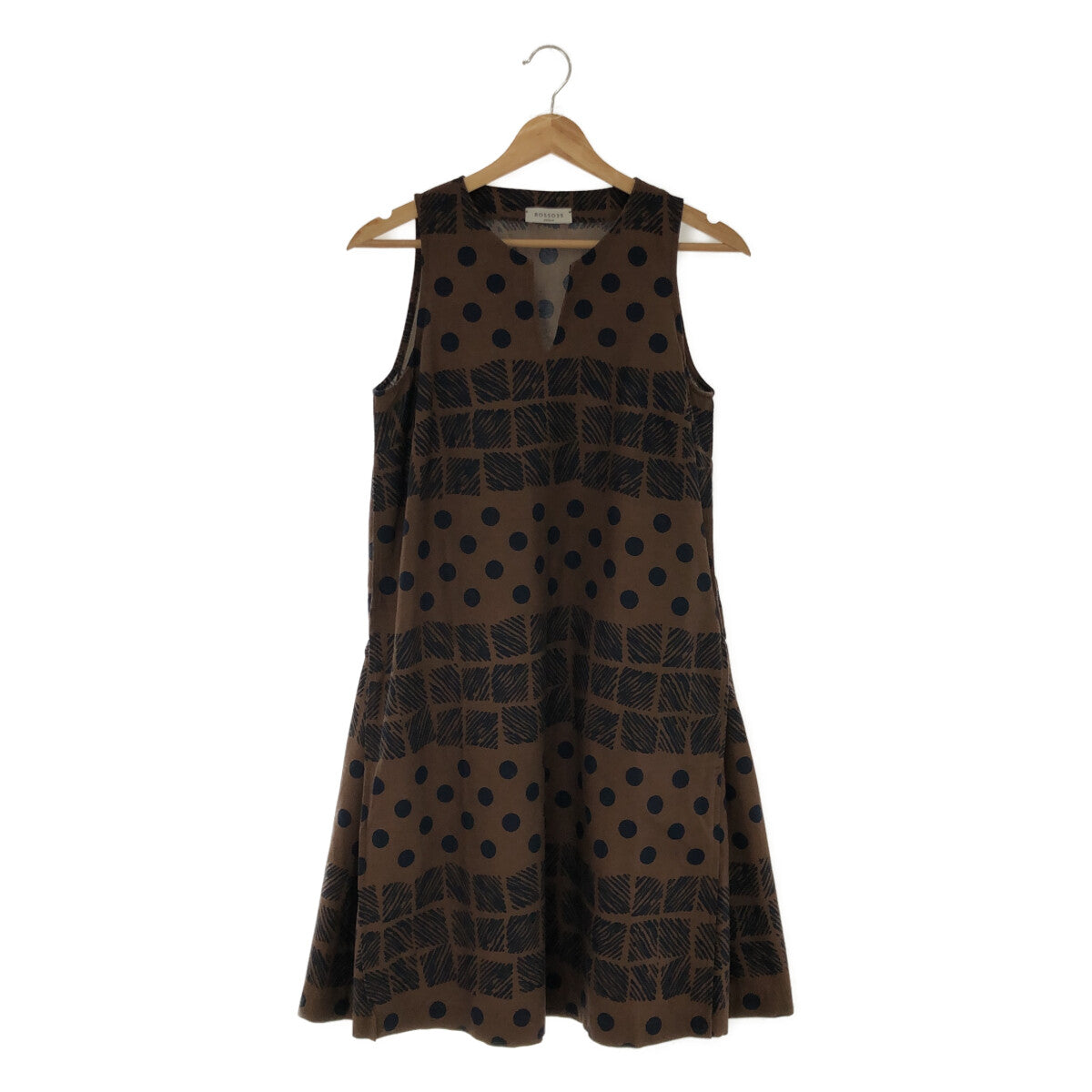 【미품】 ROSSO35 / 로소 트렌타친퀘 | 도트 무늬 키 넥 민소매 원피스 | 38 | 브라운 | 여성