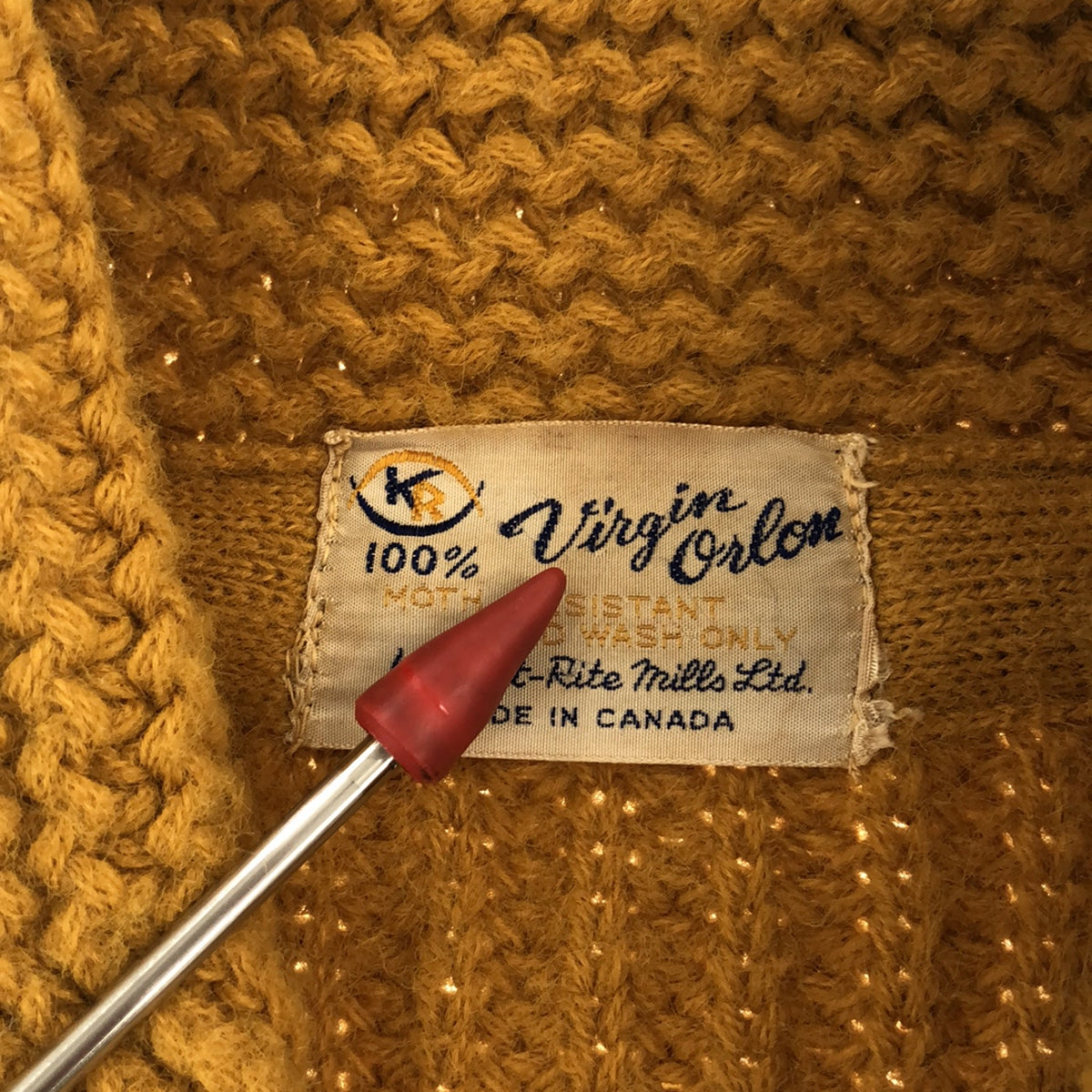 VINTAGE / ヴィンテージ古着 | 推定1960s～ カナダ製 Knit Rite Mills Ltd /  両面 フィシング ショールカラー ニットカーディガン | イエロー/オフホワイト | メンズ