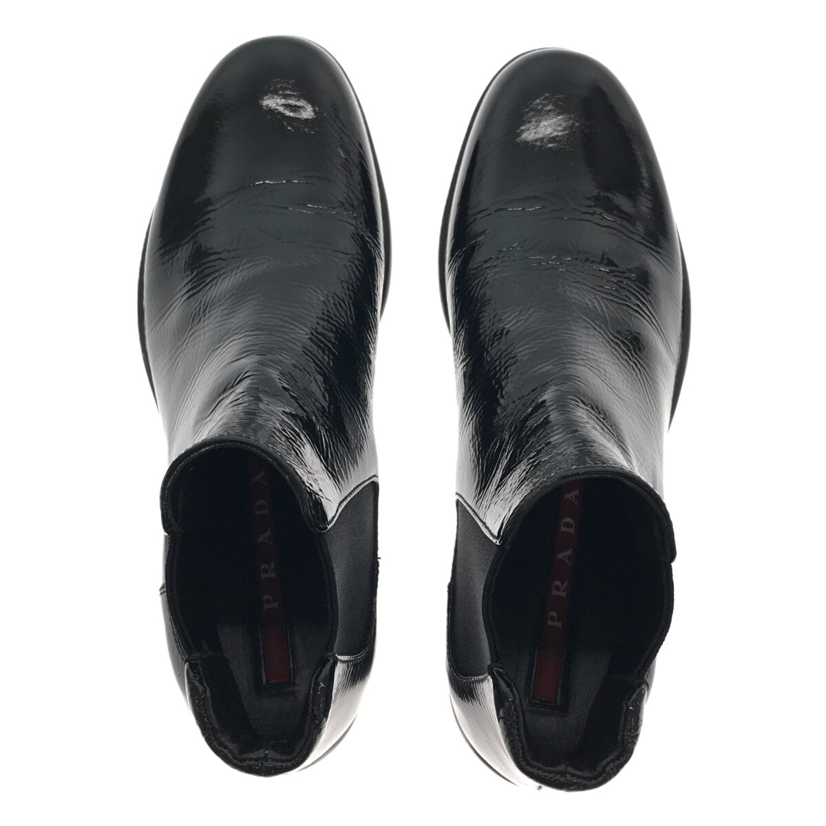 PRADA SPORT / プラダスポーツ | エナメル サイドゴアショートブーツ | 35 | ブラック | レディース