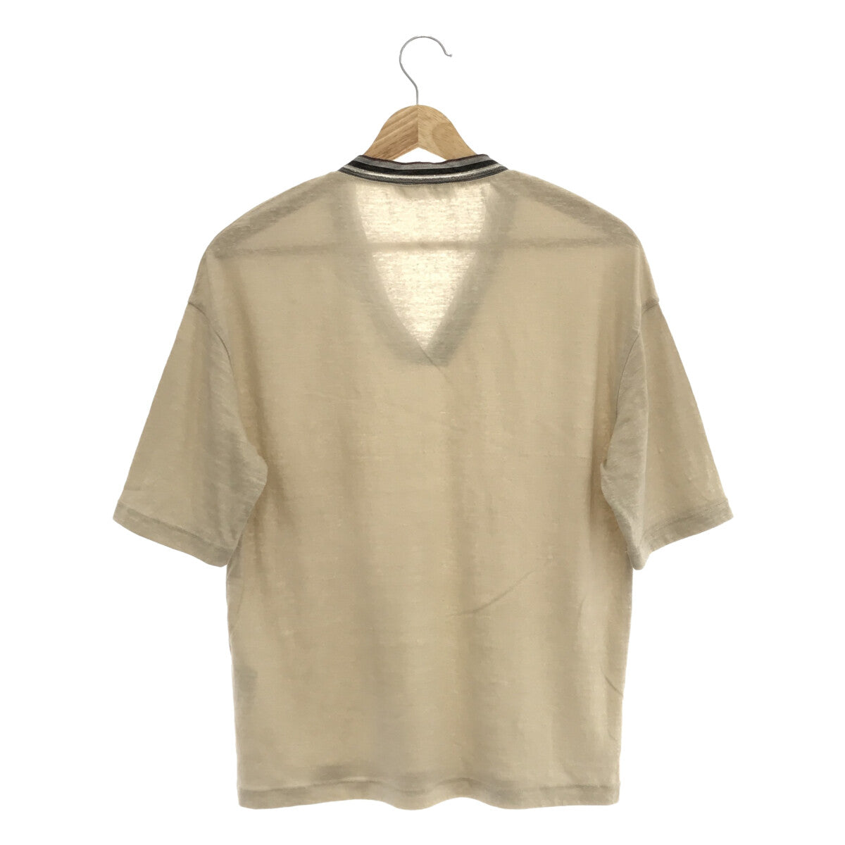 FABIANA FILIPPI / ファビアナフィリッピ | リネン ビジュー装飾 Vネック Tシャツ | XS |