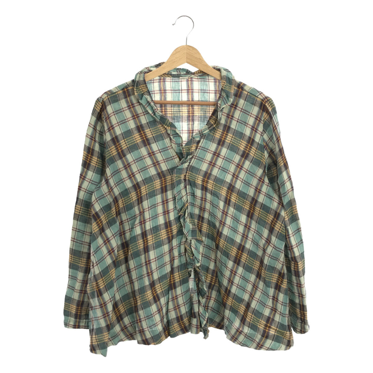 45r / フォーティファイブアール | インドリネン フリル カシュクール ブラウス | グリーン系 | レディース