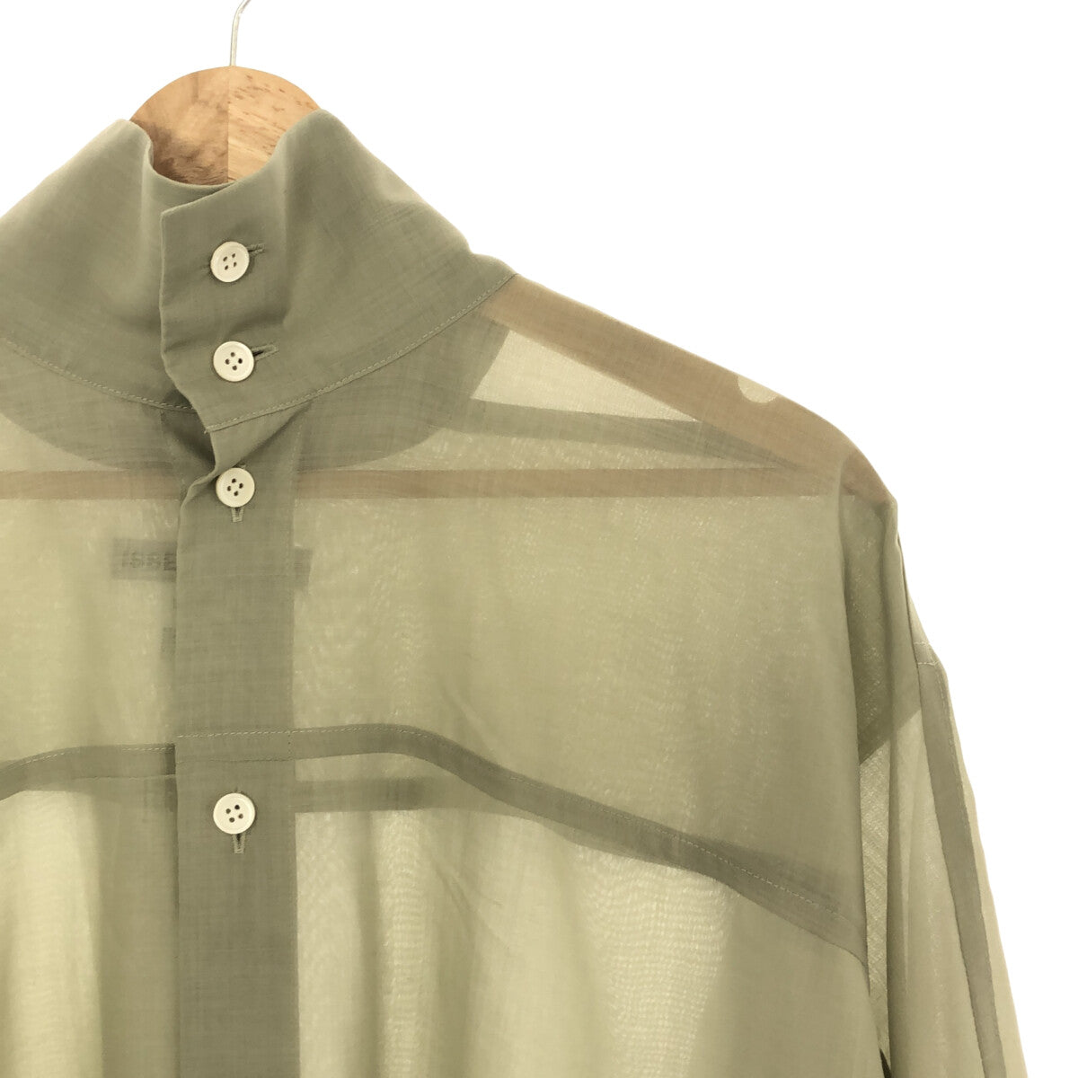 【美品】  ISSEY MIYAKE / イッセイミヤケ | 2023SS | シアー ウール ハイネック オーバーサイズ 半袖シャツ | 2 | ライトグリーン | レディース