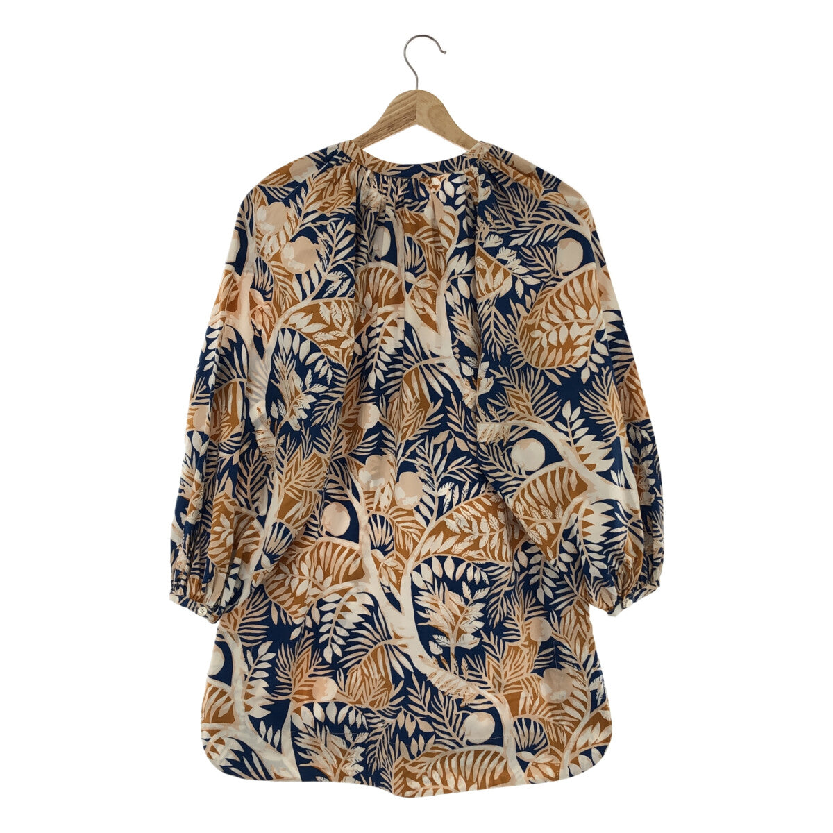 【美品】  STAUD / スタウド | ボタニカル柄 ボリュームスリーブ チュニック ブラウス | XS | ブルー / ブラウン | レディース