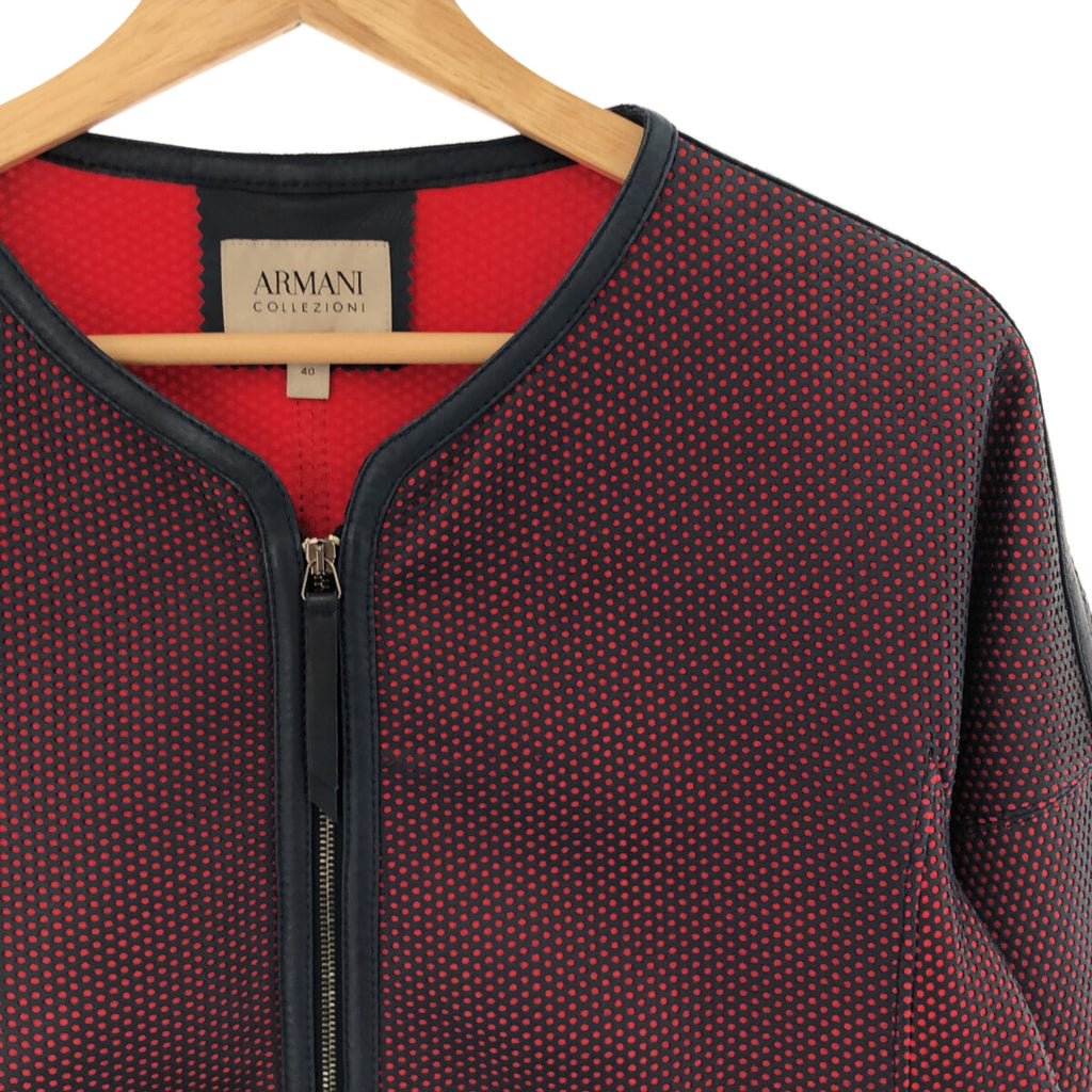 ARMANI COLLEZIONI / アルマーニコレツォーニ | メッシュ ボンディング パイピング ノーカラージャケット | 40 | ネイビー | レディース