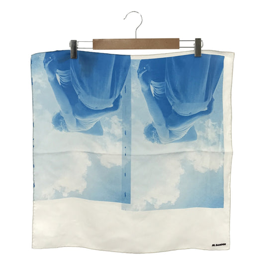 【新品】  JIL SANDER / ジルサンダー | silk 100％ / シルク FOULARD スカーフ | U | ブルー/ホワイト