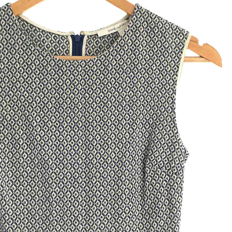DIANE VON FURSTENBERG / ダイアンフォンファステンバーグ | JEANNIE ドレス 小紋柄 ジャガード ノースリーブ フレア ワンピース | 0 | Blue & Cream ブルー / ホワイト | レディース