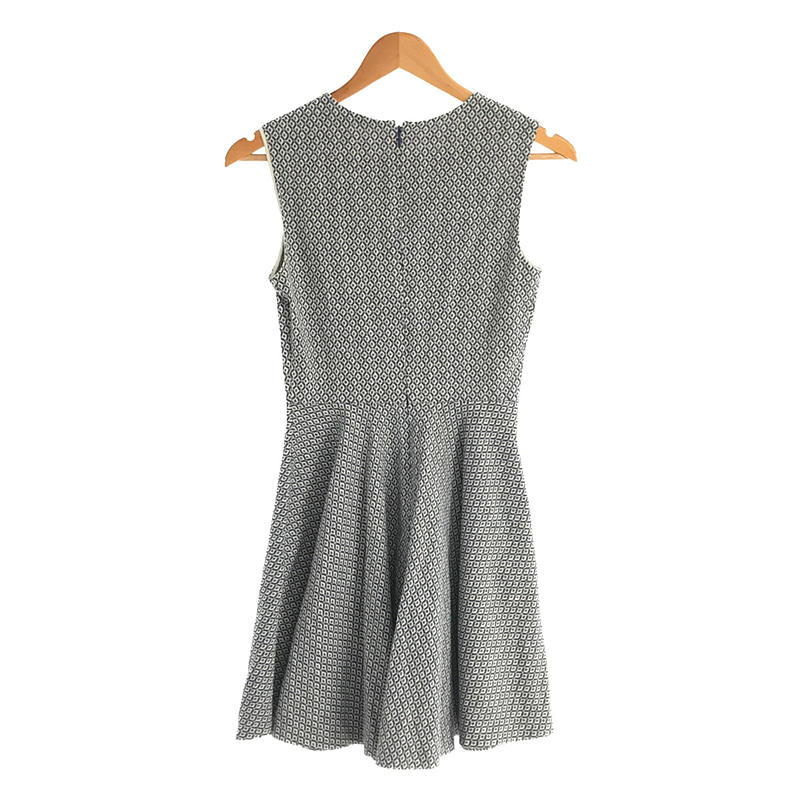 DIANE VON FURSTENBERG / ダイアンフォンファステンバーグ | JEANNIE ドレス 小紋柄 ジャガード ノースリーブ フレア ワンピース | 0 | Blue & Cream ブルー / ホワイト | レディース