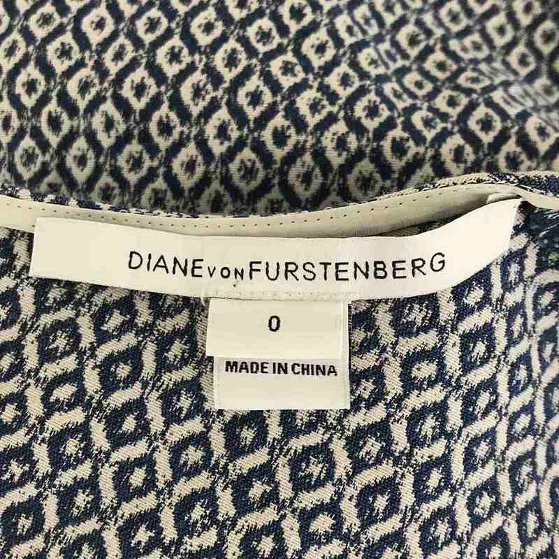 DIANE VON FURSTENBERG / ダイアンフォンファステンバーグ | JEANNIE ドレス 小紋柄 ジャガード ノースリーブ フレア ワンピース | 0 | Blue & Cream ブルー / ホワイト | レディース