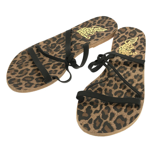 ANCIENT GREEK SANDALS | Leopard print strap flat sandals | Size 38 | Black | Women's