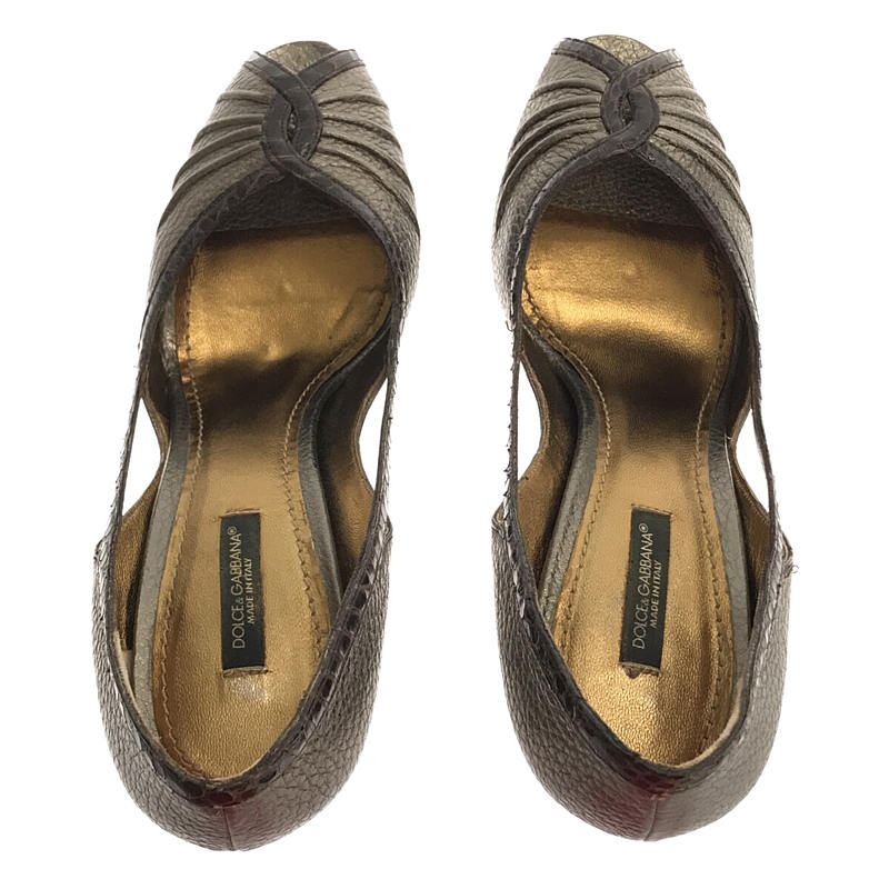 【신품】 DOLCE &amp; GABBANA / 돌체 &amp; 가바나 돌가바 | 메탈릭 가죽 오픈 투 하이힐 펌프스 상자 포함 | 38 | 메탈릭 | 여성