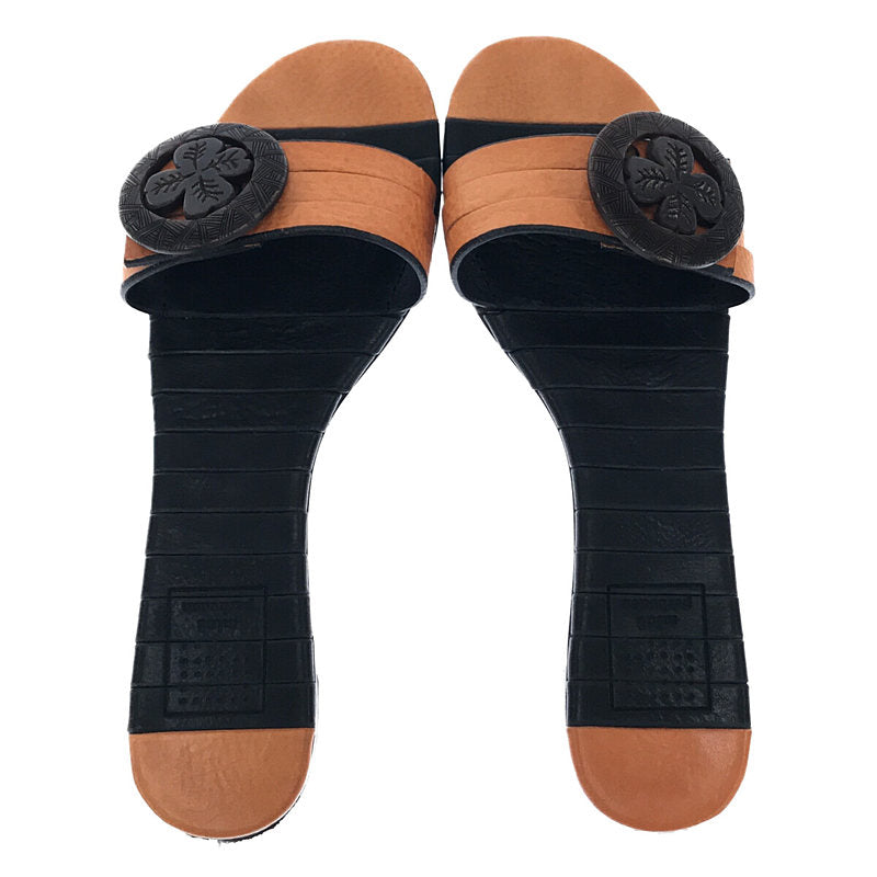 mina perhonen / ミナペルホネン | capanna カパンナ 家紋 レザーサンダル | 37 | ブラック/ブラウン | レディース