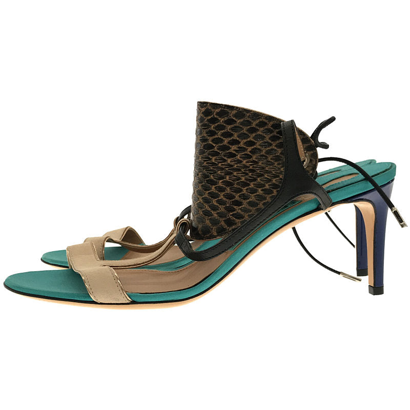 【美品】  Salvatore Ferragamo / サルヴァトーレフェラガモ | アンクルストラップ ピンヒール サンダル | ライトブルー / ブルー / アイボリー / ブラック | レディース
