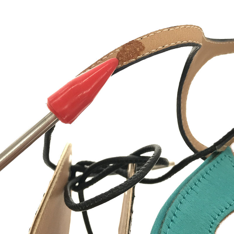 【美品】  Salvatore Ferragamo / サルヴァトーレフェラガモ | アンクルストラップ ピンヒール サンダル | ライトブルー / ブルー / アイボリー / ブラック | レディース