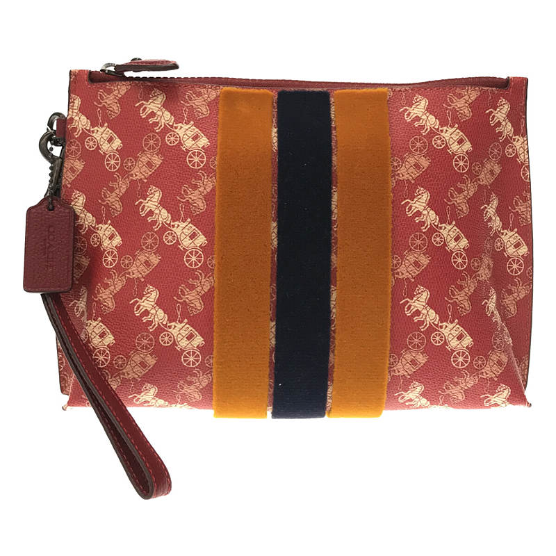 【미품】 COACH / 코치 | Charlie Varsity Stripe Printed Pouch 파우치 | 레드 | 여성