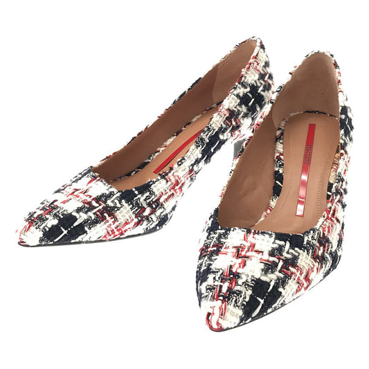 [Good Condition] STACCATO | STACCATO Tweed Check Pointed Toe Heel Pumps with Box | Size 23 | White / Navy / Red | Women's