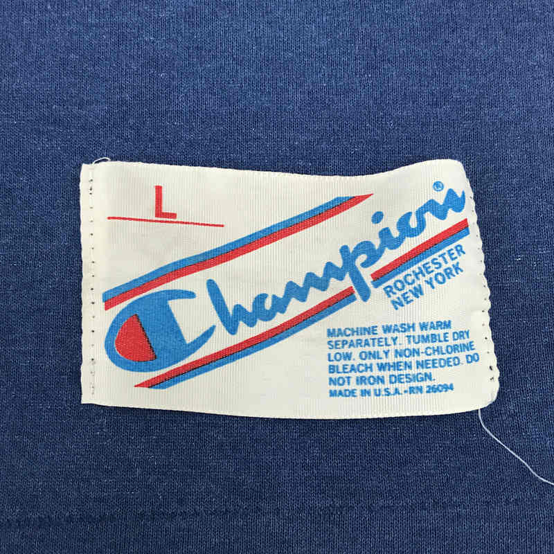 80S チャンピオン トリコタグ ナンバリング&ロゴ染み込みプリント天竺Tシャツ