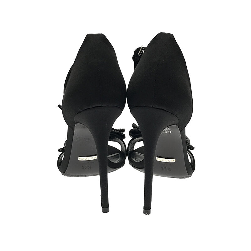 [狀況良好] GUCCI |絲帶水鑽踝帶高跟涼鞋 | 37 1/2 |黑色 |女性的