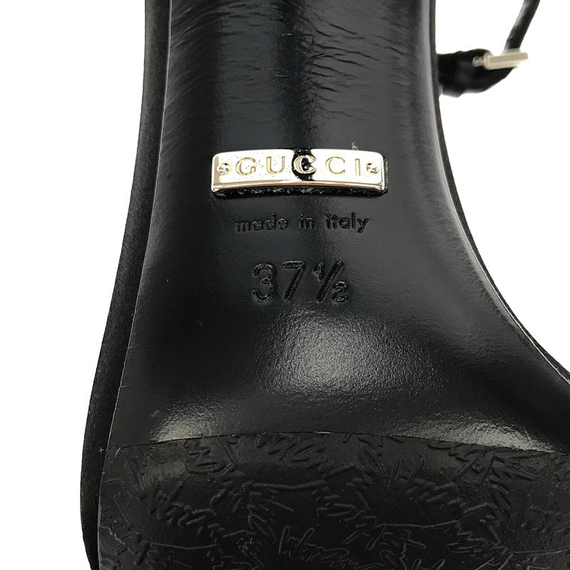 【미품】 GUCCI / 구찌 | 리본 라인 스톤 앵클 스트랩 힐 샌들 | 37 1/2 | 블랙 | 여성