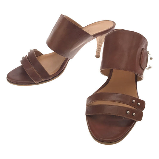 HERMES | Leather wide belt strap sandals/mules with box | 35 | Brown | Women's