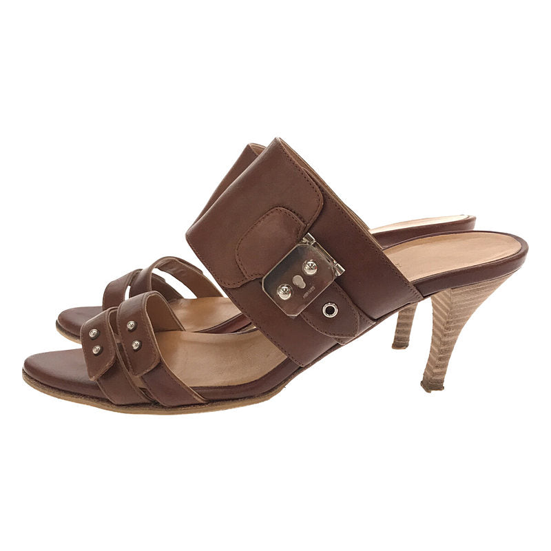 愛馬仕 |帶盒的皮革寬腰帶涼鞋/穆勒鞋 | 35 |布朗 |女性的