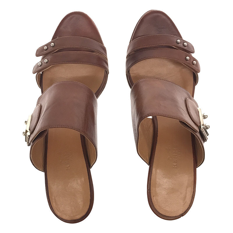 愛馬仕 |帶盒的皮革寬腰帶涼鞋/穆勒鞋 | 35 |布朗 |女性的