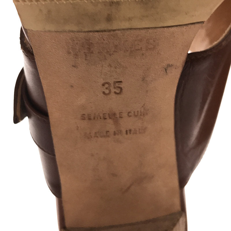 愛馬仕 |帶盒的皮革寬腰帶涼鞋/穆勒鞋 | 35 |布朗 |女性的