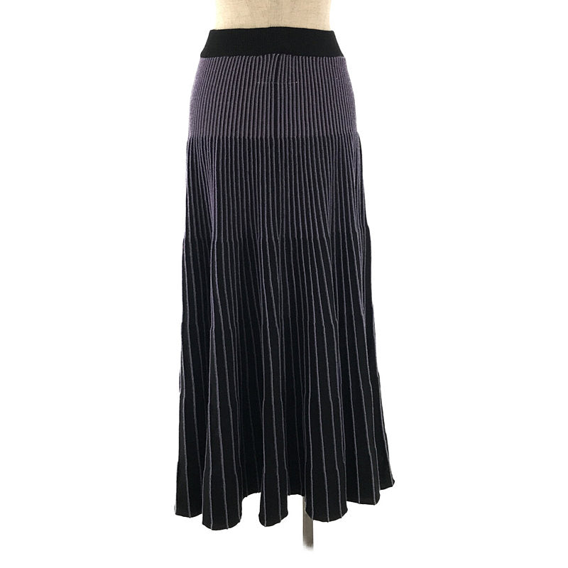 [狀況良好] MM6 Maison Margiela | 2020AW 帶標籤的意大利標誌棉質羅紋針織褶皺長裙 | S |黑色/紫色|女性的