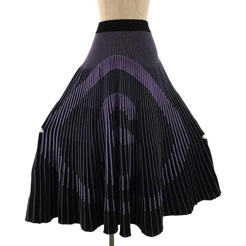 【美品】  MM6 Maison Margiela / エムエムシックスメゾンマルジェラ | 2020AW タグ付き イタリア製 ロゴ コットン リブ ニット プリーツ ロング スカート | S | ブラック/パープル | レディース