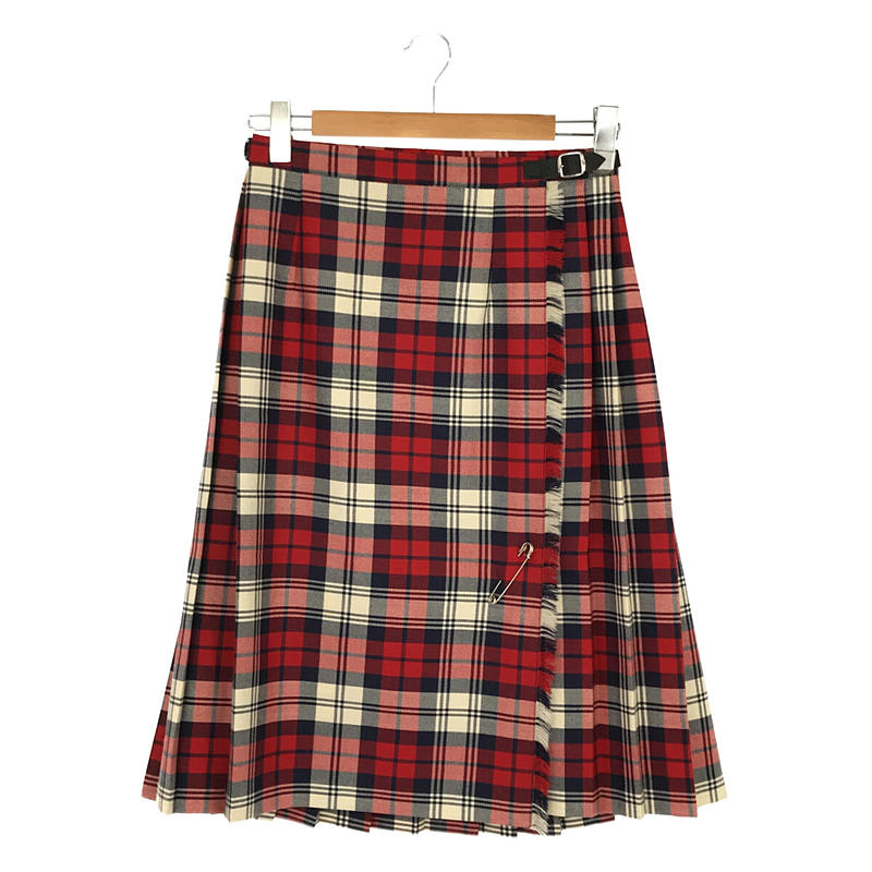 【美品】  O'NEIL OF DUBLIN / オニールオブダブリン | チェック ラップ キルト ロング スカート 巻き red | 38 | レッド/ネイビー/ホワイト | レディース