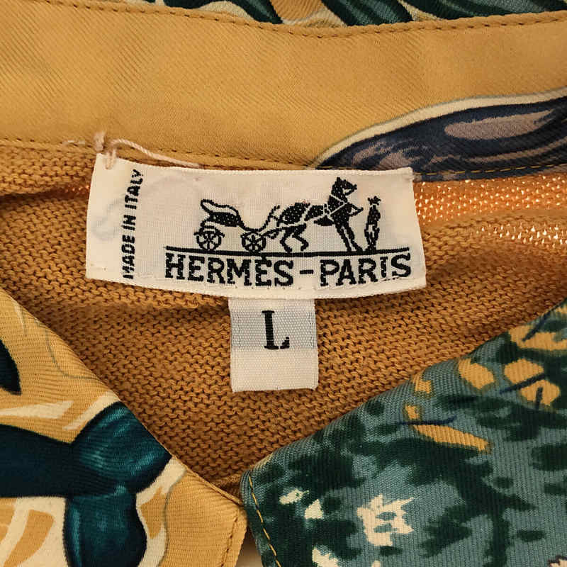HERMES / 헤르메스 | 빈티지 실크 니트 전환 인쇄 폴로 셔츠 | L | 브라운 | 여성