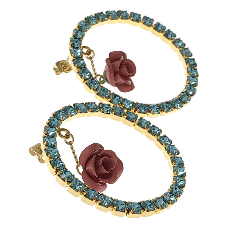 [狀況良好] PAMEO POSE |玫瑰圖案 Bijou 雙耳耳環，含盒子 |金色/藍色|女性的