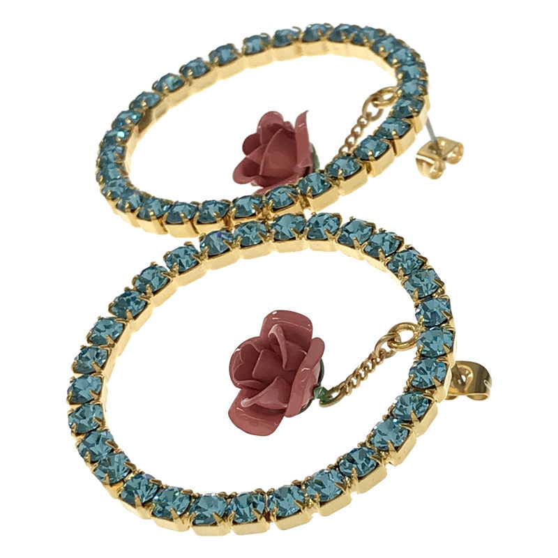 [狀況良好] PAMEO POSE |玫瑰圖案 Bijou 雙耳耳環，含盒子 |金色/藍色|女性的