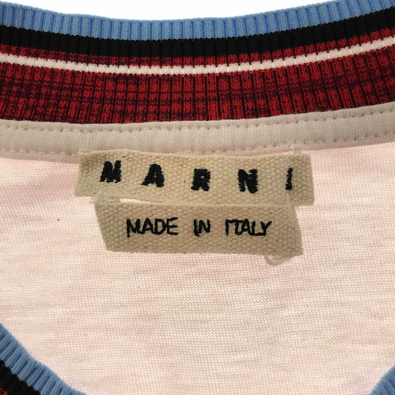 MARNI / マルニ | ロゴ刺繍 リブカラー Tシャツ | 46 | ライトピンク | メンズ