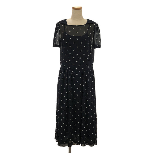 [Good Condition] COMME des GARCONS COMME des GARCONS / Comme des | 2015SS / AD2014 | Polyester round collar all-over print asymmetrical sheer gathered dress | S | Navy | Women's